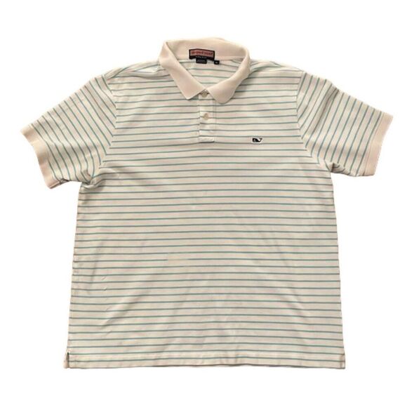 Vineyard Vines Blue Stripe Polo Shirt Mens Size Extra Large Cotton Preppy - Picture 1 of 11